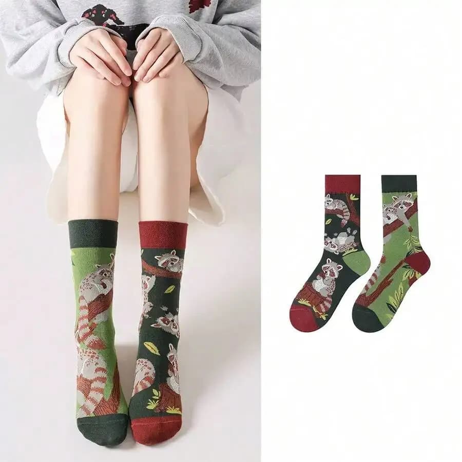 Raccoon Print Mid-Calf Socks For Men And Women Street Style Casual Socks