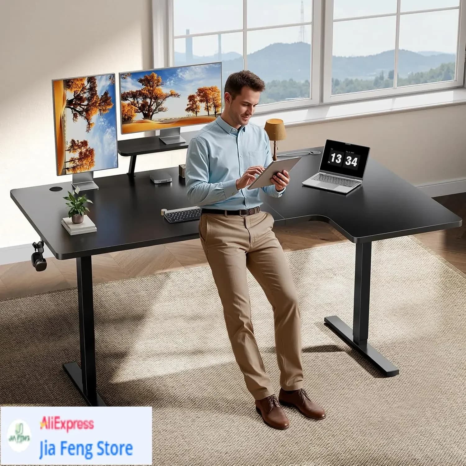 Bestseller L Corner Desk Adjustable - 63 Inch Angle Desk with Flexible Monitor, Electric