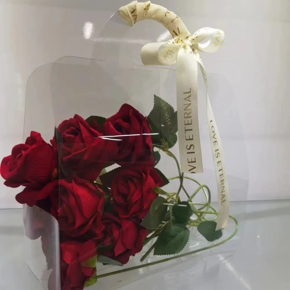 Set di 3 Borse Trasparenti in PET per Bouquet di Fiori con Manico, Impermeabili, Contenitore Regalo Romantico Integrato
