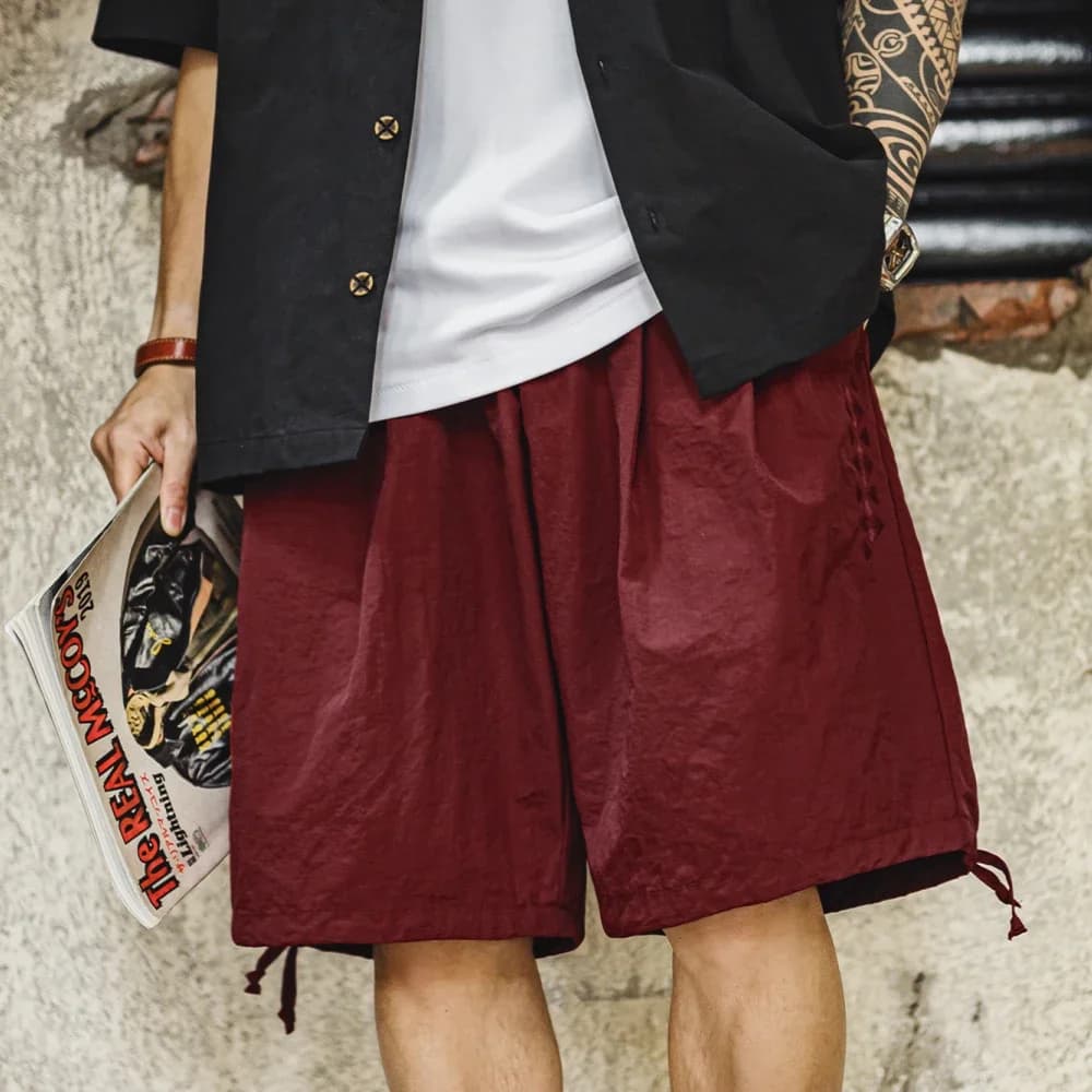 Maden Pantaloncini ricamati Navajo casual da uomo Pantaloni da spiaggia larghi in vita elastica con tasche Fondo corto cargo sottile estivo