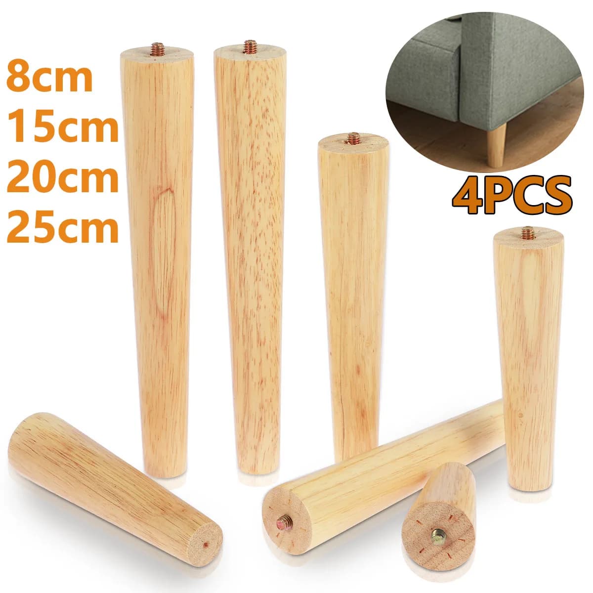 4 pezzi 8/15/20/25 cm piedini per mobili in legno massello tavolo obliquo/dritto gamba per mobili piedini per sedie antiscivolo piedini di ricambio inclinati