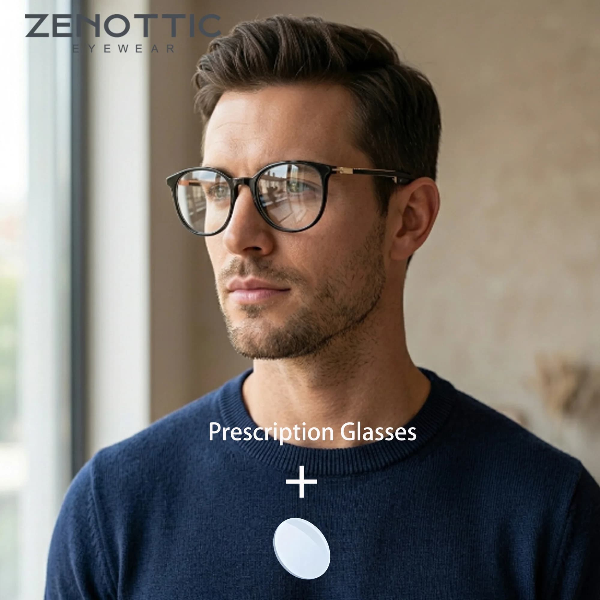 ZENOTTIC Men Round TR90 Prescription Glasses Minus Close Reading Progressive Multifocal Medical Comfort Daily Eyewear