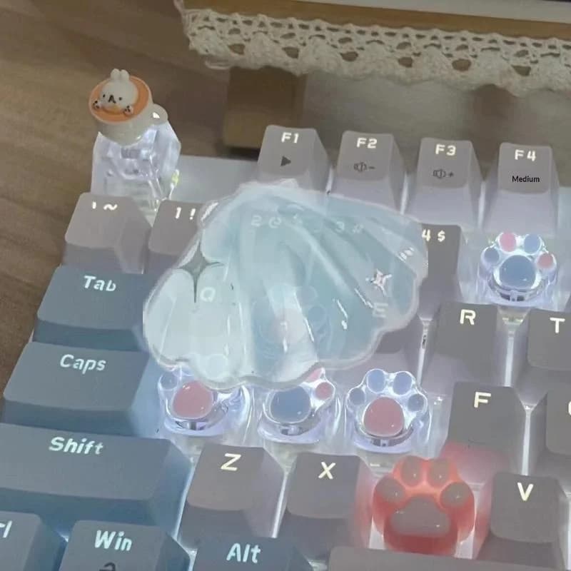 New 1Pcs Handmade Translucent Pink Blue Cat Claw Resin Keycaps Cross Axis Mechanical Keyboard Keycap Decoration ESC WASD Keycap