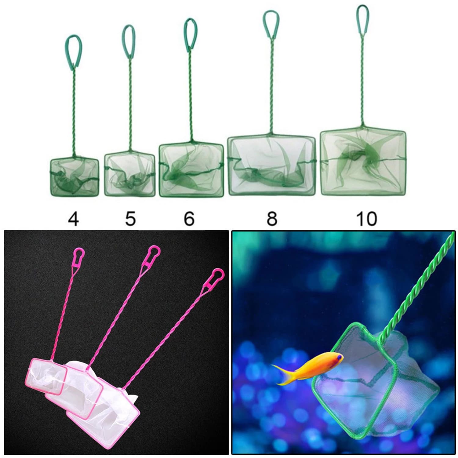 Rete da pesca per acquario Rete da paletta portatile Manico lungo Accessori per acquario quadrato Rete per pulizia dell'acqua Rete per pulizia galleggiante