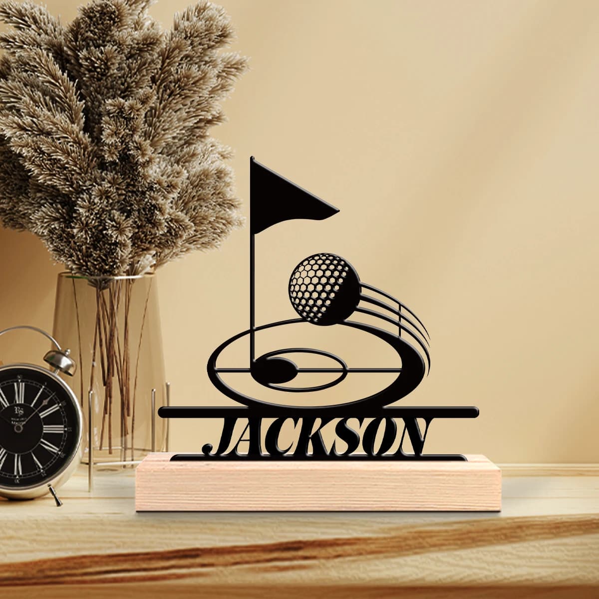 1pc Personalized Metal Artwork Customizable Name Equipped with A Wooden Base Office Decoration,Christmas and Housewarming Gifts