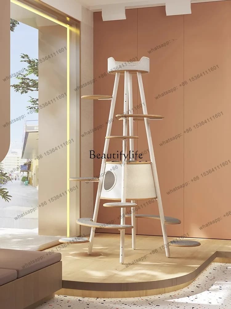X4 Jump Cat Albero per Gatti Minimalista per la Casa, Super Grande, con Colonna Integrata in Legno Massello di Lusso