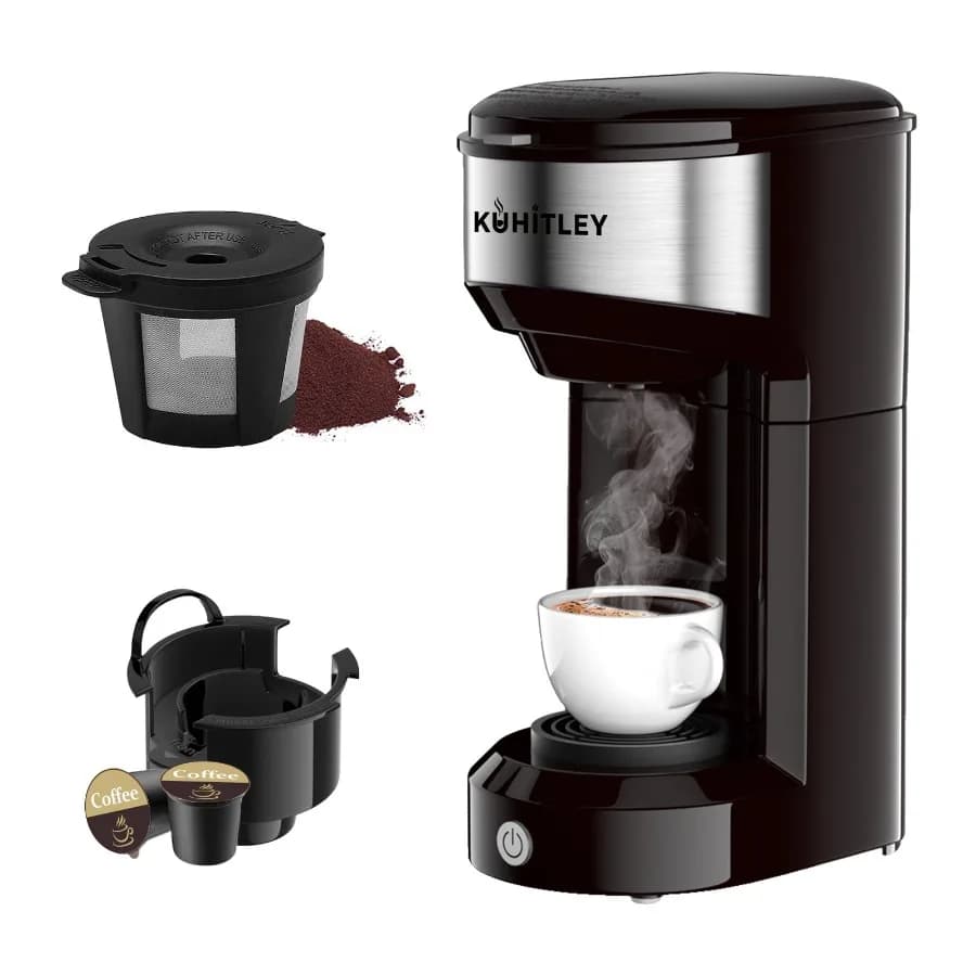 MINI Single Serve Coffee Maker, Instant Coffee Maker One Cup for K Cup and Ground Coffee, Portable Capsule Coffee Machine with