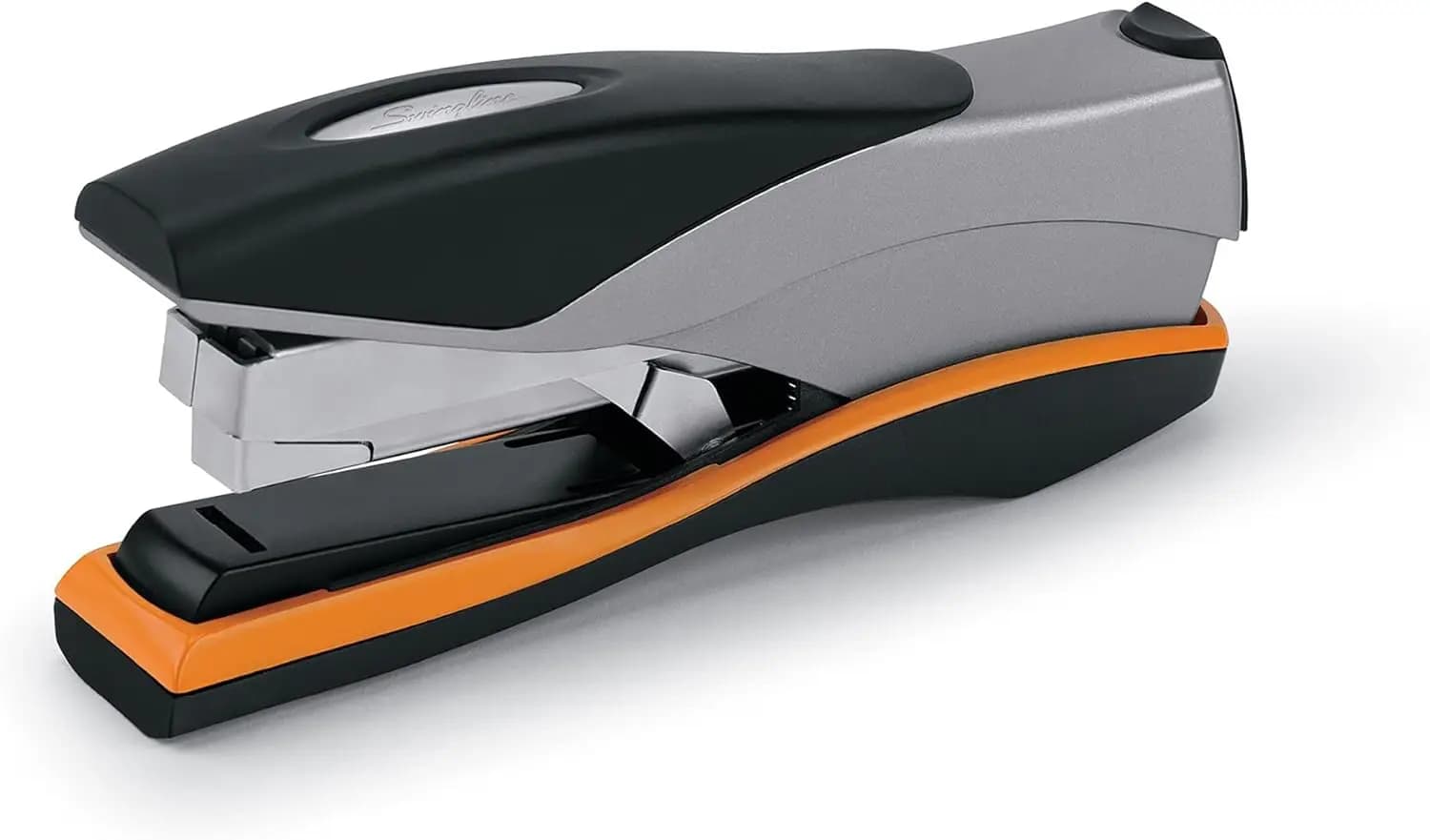 Cucitrice da tavolo Full Strip, capacità 40 fogli, funzionamento a bassa forza, design silenzioso ed ergonomico in argento/nero/arancione