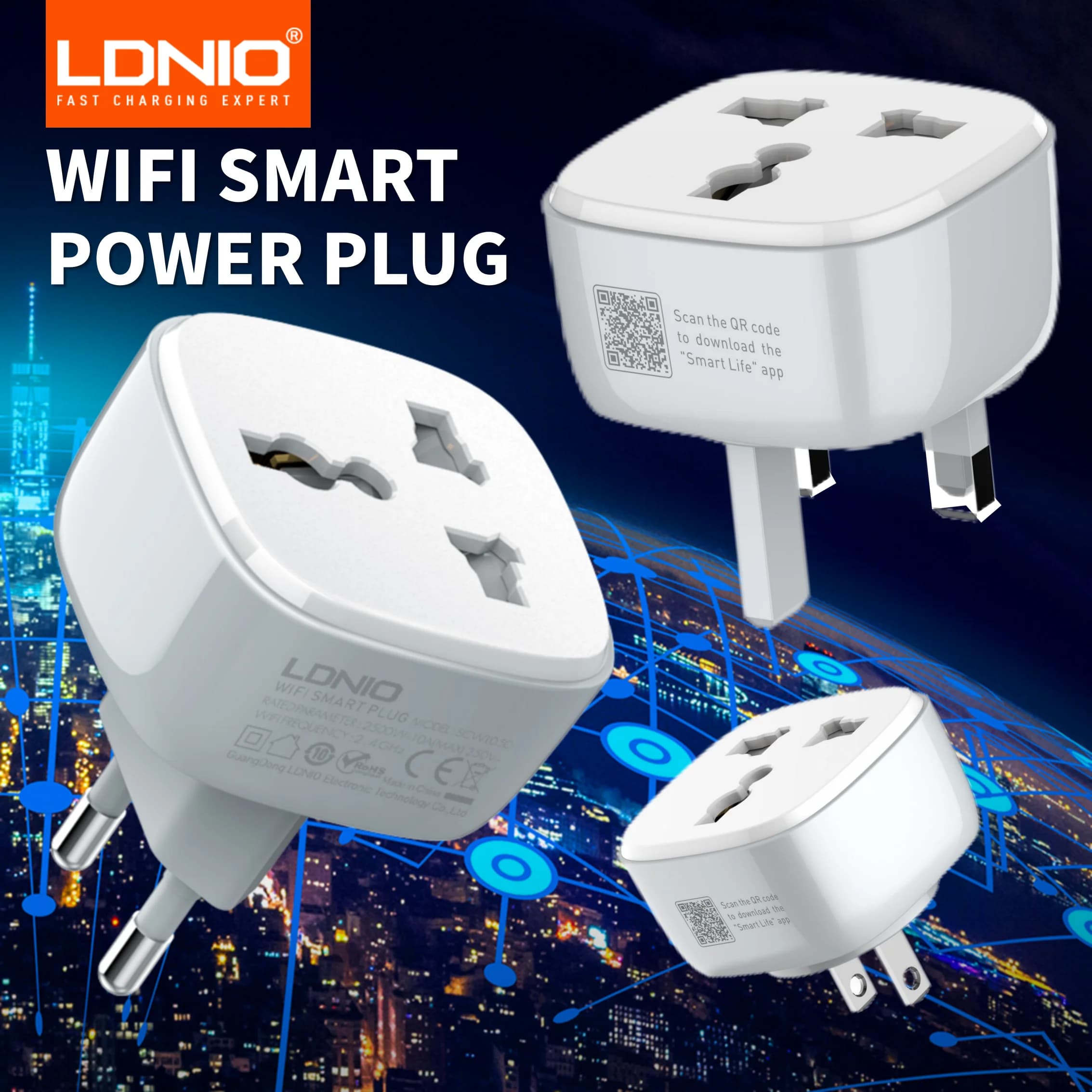 LDNIA WiFi smart wall socket with button portable slippers with plug EU US UK 2500 W Google Home Tuya WiFi Timer plug