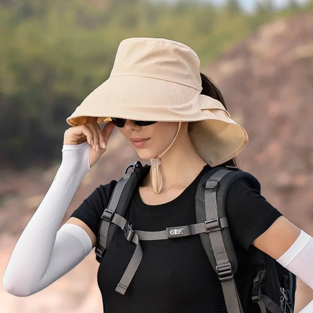 Summer Outdoor Neck Protection Wide Large Brim Sun Hat Shawl Visor Cap Bucket Hat Ladies Hat