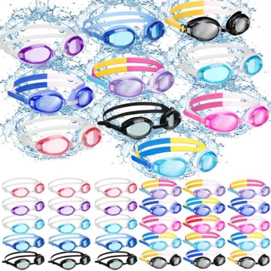Macarrie Confezione da 50 Occhialini da Nuoto per Bambini, Regalo, Antiappannamento, Senza Perdite d'Aria