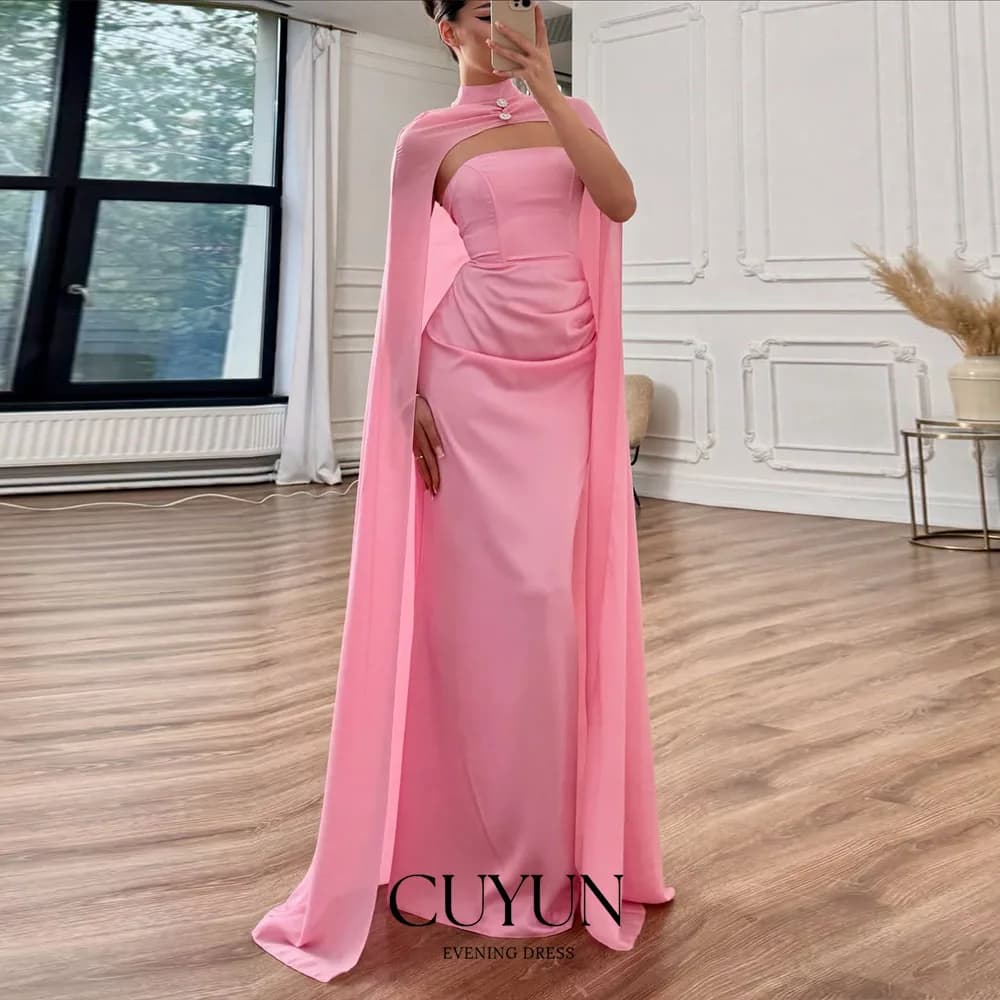 CUYUN Abiti da sera lunghi fino al pavimento senza spalline Collo alto Scialle elegante Abito lungo da ballo di fine anno Abiti da cerimonia personalizzati