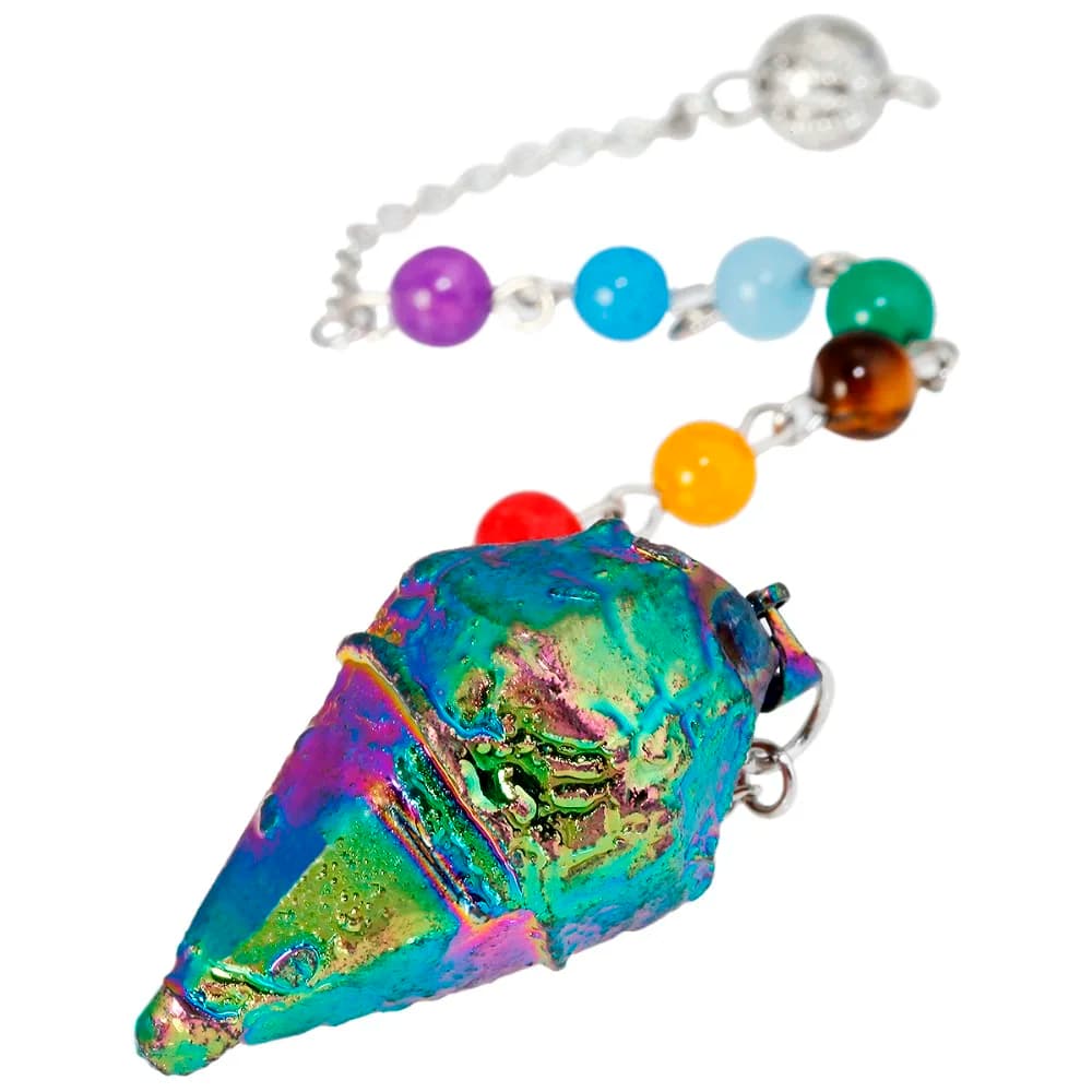 SUNYIK Arcobaleno Titanio Cristallo Quarzo 7 Perline Chakra Pendolo Guarigione Reiki Dowsing Divinazione Ciondolo