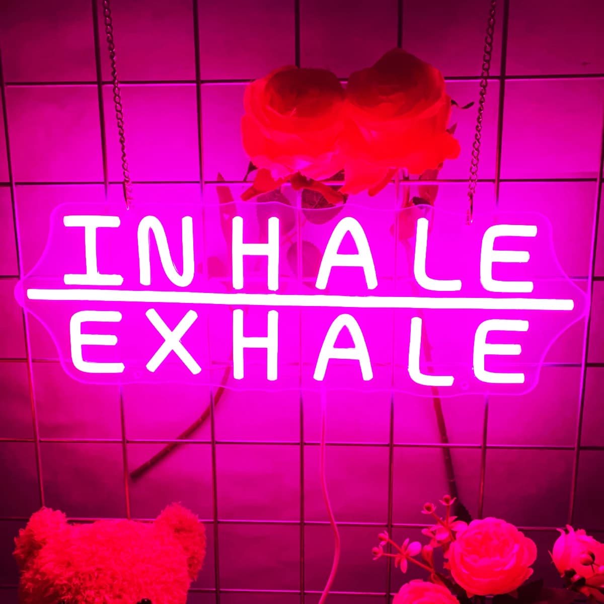 INHALE EXHALE Insegna al neon, Insegna al neon yoga per decorazioni artistiche da parete, Insegna al neon con luminosità regolabile Insegna da palestra, Studio yoga