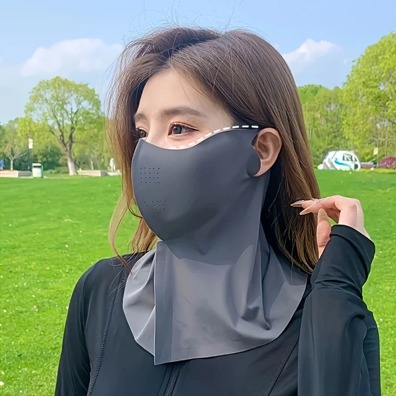 Maschera Viso in Seta Ghiaccio Tinta Unita, Versatile per Sport all'Aperto, Sciarpa, Foro Traspirante, Velo Rinfrescante