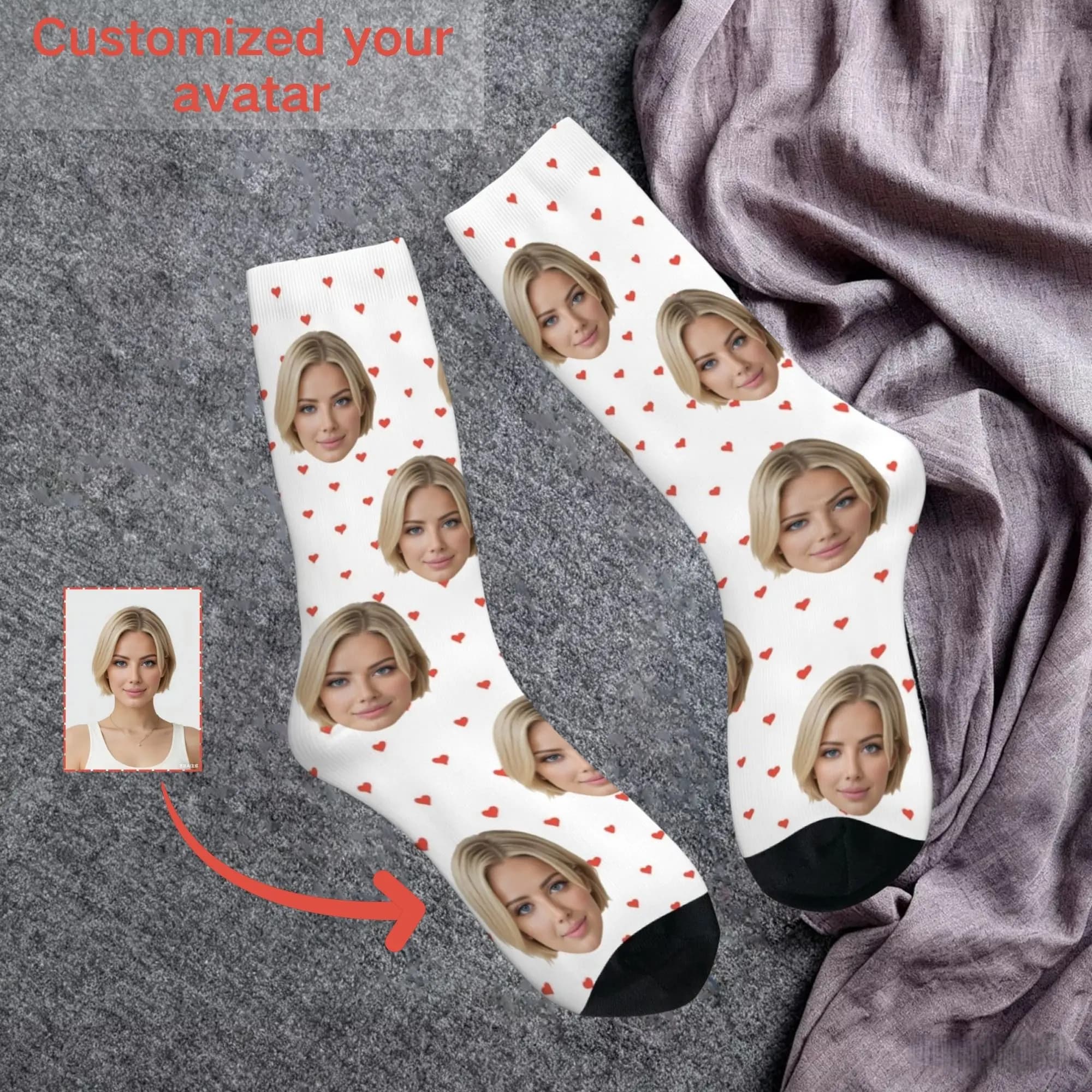 Customized face Unisex fashion socks Personalized picture socks Comfortable and non-slip socks Valentine's Day as gifts