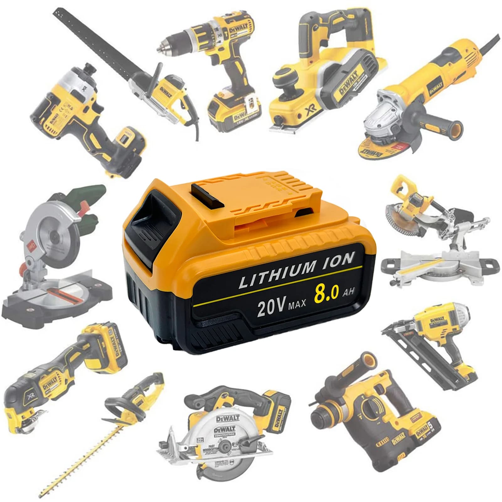 Batteria di ricambio agli ioni di litio da 8,0 Ah per utensili a batteria DEWALT 20V, compatibile con caricabatterie DCB118 DCB102 DCB105 DCB115, protezione da sovraccarico e sovracorrente, indicatore di carica a 3 LED, durata della batteria prolungata