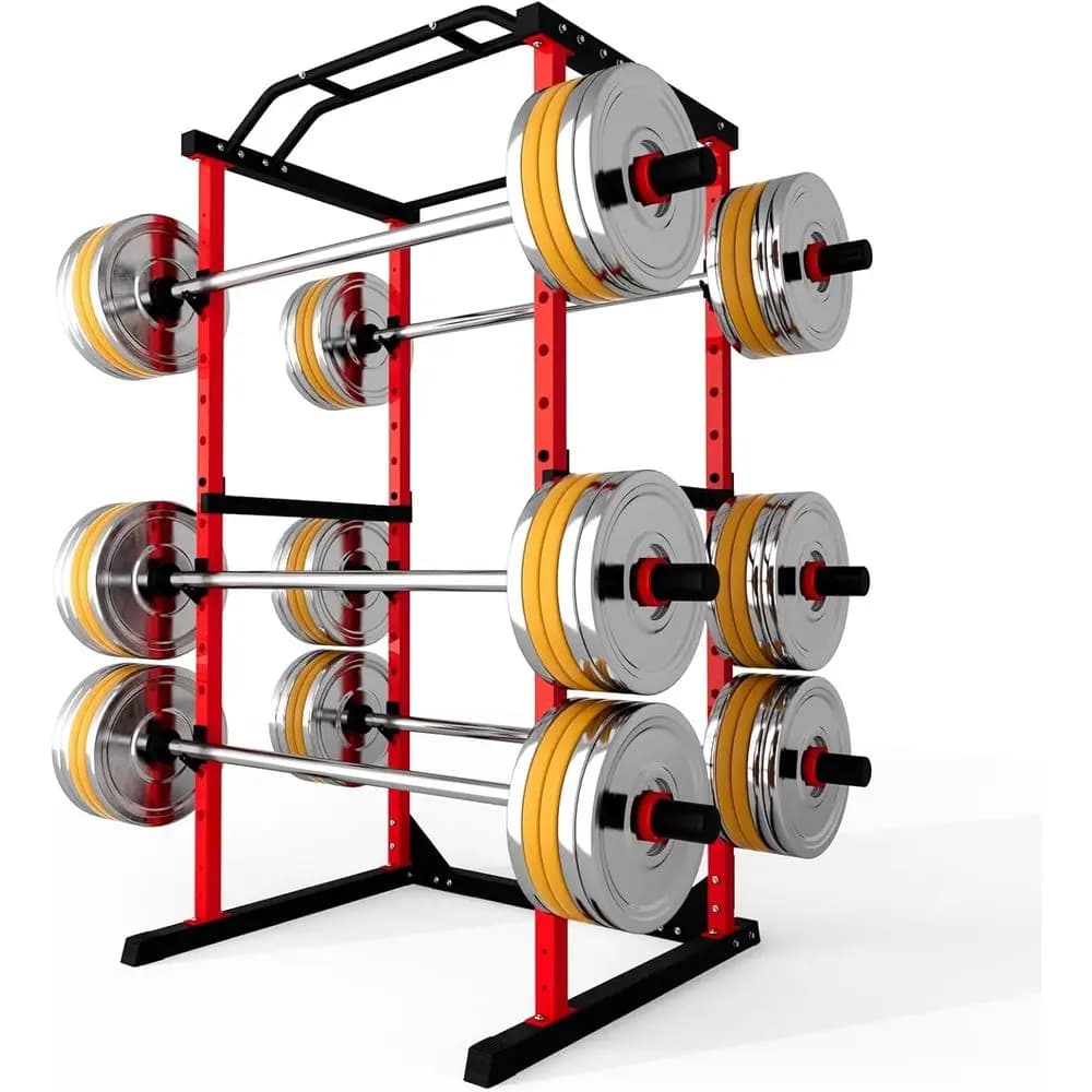 All-in-One 1800 lbs Capacity Power Cage with Pull-up Bar, J-Hooks, Dip Bars, and Bench for Squat, Pull-Up, and More