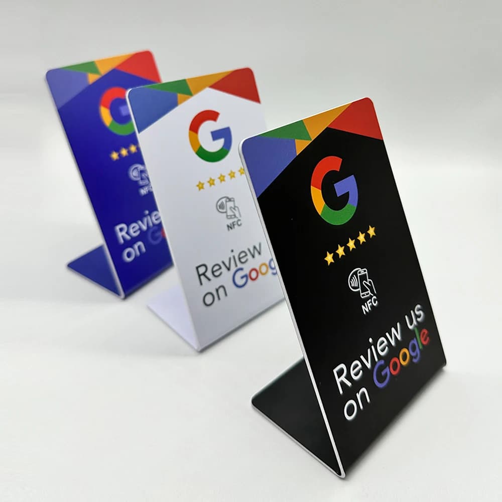 Nuova staffa per recensioni di Google NFC 13.56Mhz scheda di recensione di Google programmabile scheda di piegatura della tabella della stazione NFC staffa di marca in piedi