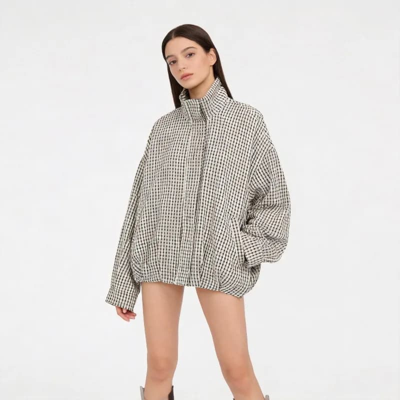 Women 2026 Spring Autumn New Hot Selling Fashion Elegant Loose Versatile Plaid Bomber Jacket Coat Outerwear Trendy Chic Daily