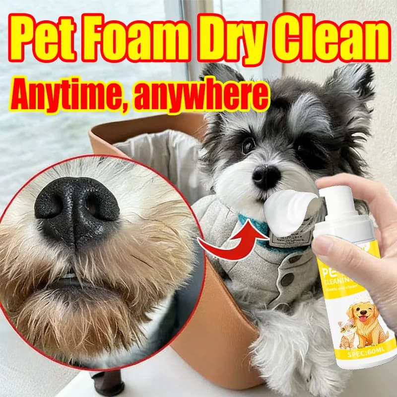 LOORSAN Shampoo Schiumogeno a Secco per Animali Domestici 60ML - Detergente Senza Acqua per Cani e Gatti, Rimuove le Macchie di Lacrime e Delicato sulla Pelliccia