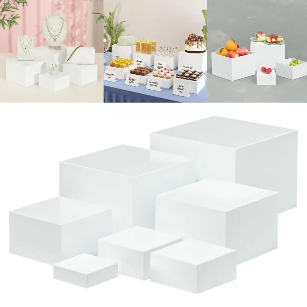 7 Pezzi Scatola di Visualizzazione Del Cubo Acrilico Riser Espositore Da Tavolo Stand Nesting Riser per Catering Alimentare Cosmetici Da Collezione Gioielli