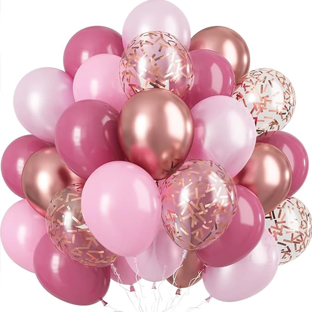 60 confezioni da 12 pollici retrò rosa metallizzato cromo oro rosa perla rosa macaron palloncini rosa chiaro per compleanno di ragazze, addio al nubilato