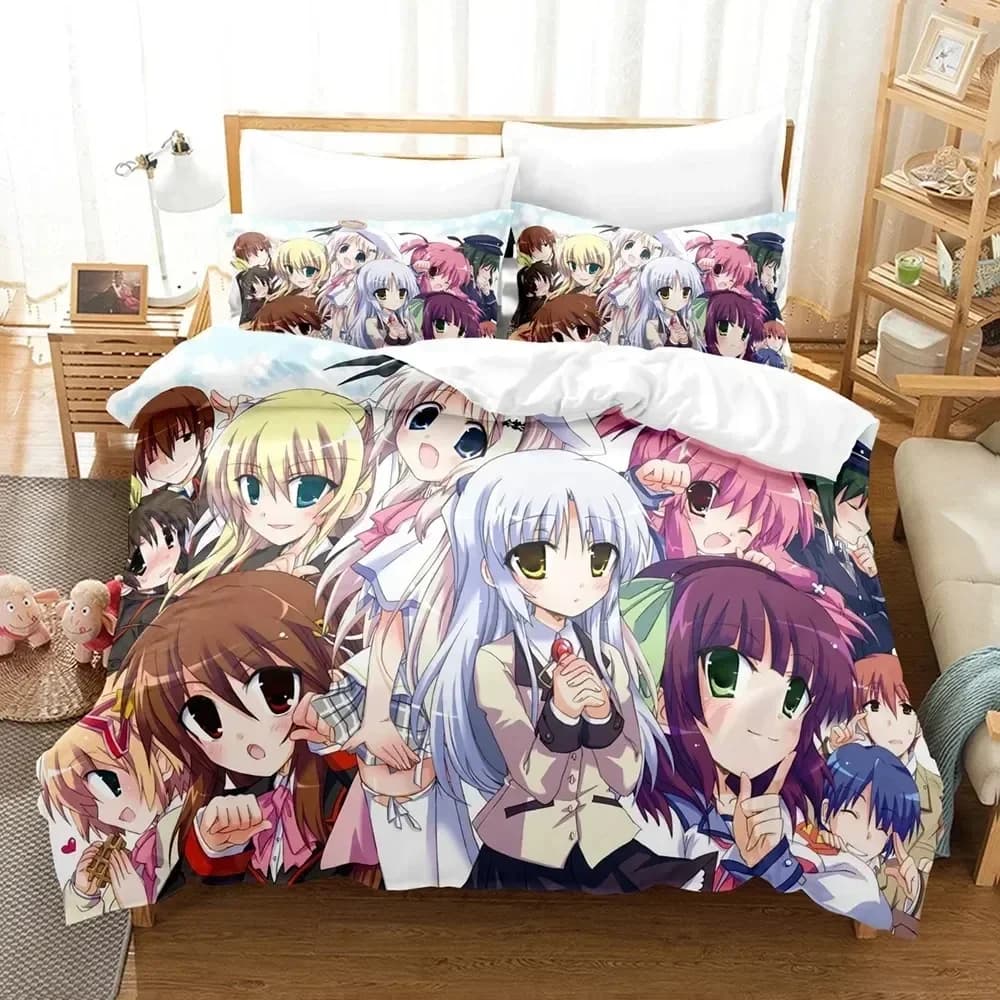 Set di Biancheria da Letto Anime Little Busters Stampato in 3D per Ragazzi e Ragazze, Copripiumino e Federe per Letto Singolo e Matrimoniale, Tessile per Casa e Adulti