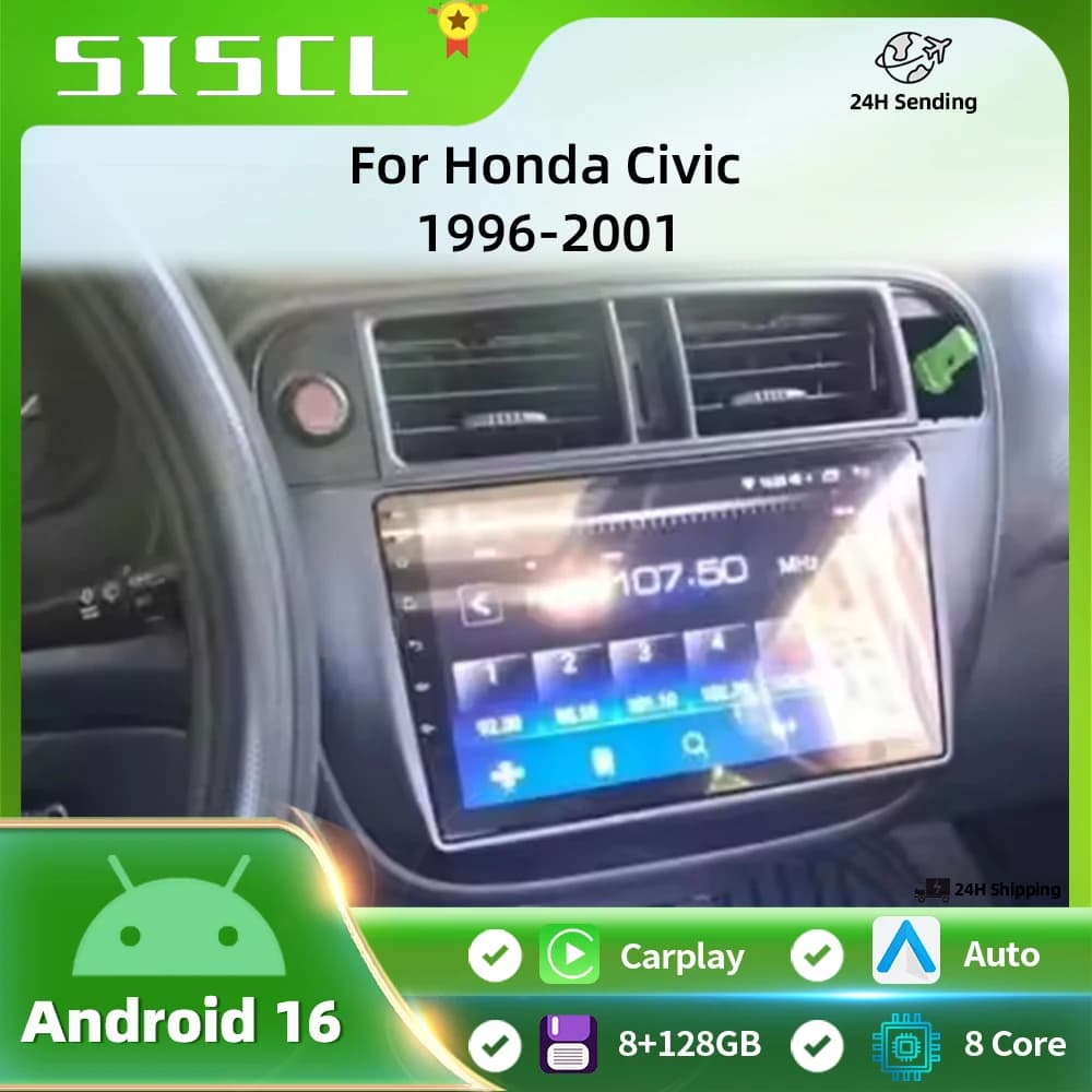 Autoradio Android con Lettore Multimediale per Guida a Sinistra, Compatibile con Honda Civic (EJ/EK/EM) 1995-2001, Navigazione GPS, Carplay Wireless
