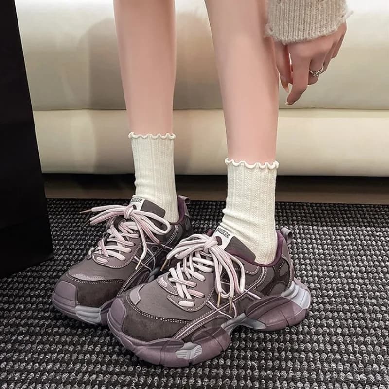 Scarpe da Donna in Rete Traspirante, Nuova Collezione Primavera 2026 Stile Coreano, Sneakers Casual con Lacci, Rialzanti e Modellanti