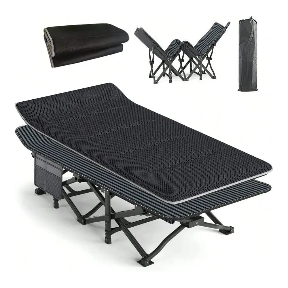 Cot For Adults With Cushion Comfortable, Tent Folding Cot For Sleeping, Lightweight Folding Bed With Carry Bag Supports 450 Lbs