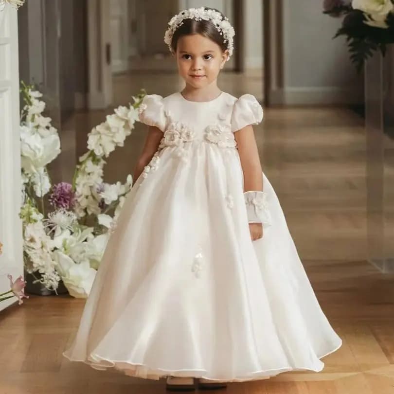 Abiti da ragazza di fiore bianchi per matrimonio Abiti da festa di compleanno per bambini piccoli floreali Boho personalizzati Abito da prima comunione