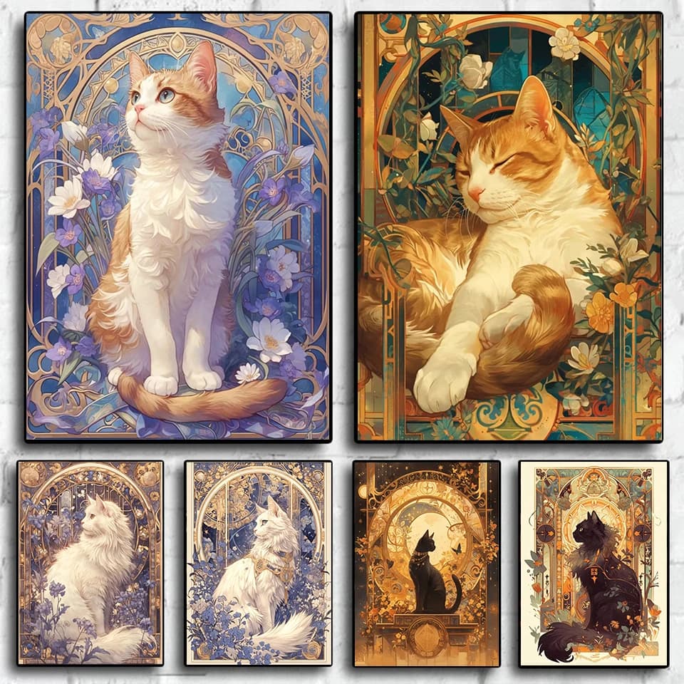 Kit Completo Pittura Diamante 5D Fai da Te, Ricamo Animale Gatto, Mosaico Quadrato/Rotondo, Fiore, Decorazione Murale Artistica, Regalo Fatto a Mano