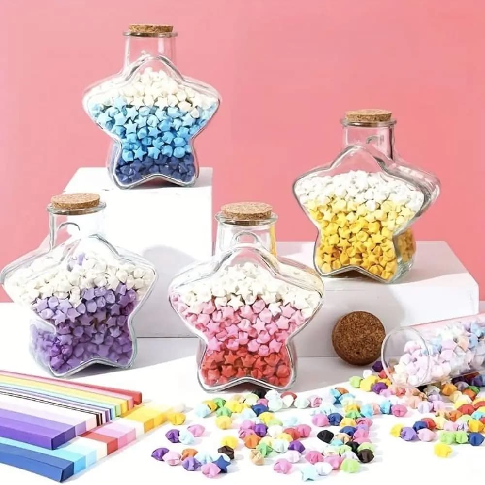 DIY Colorful Star Origami Paper Single Sided Art Craft Lucky Star Origami Cartoon Best Wishes Folding Star Kids Gift