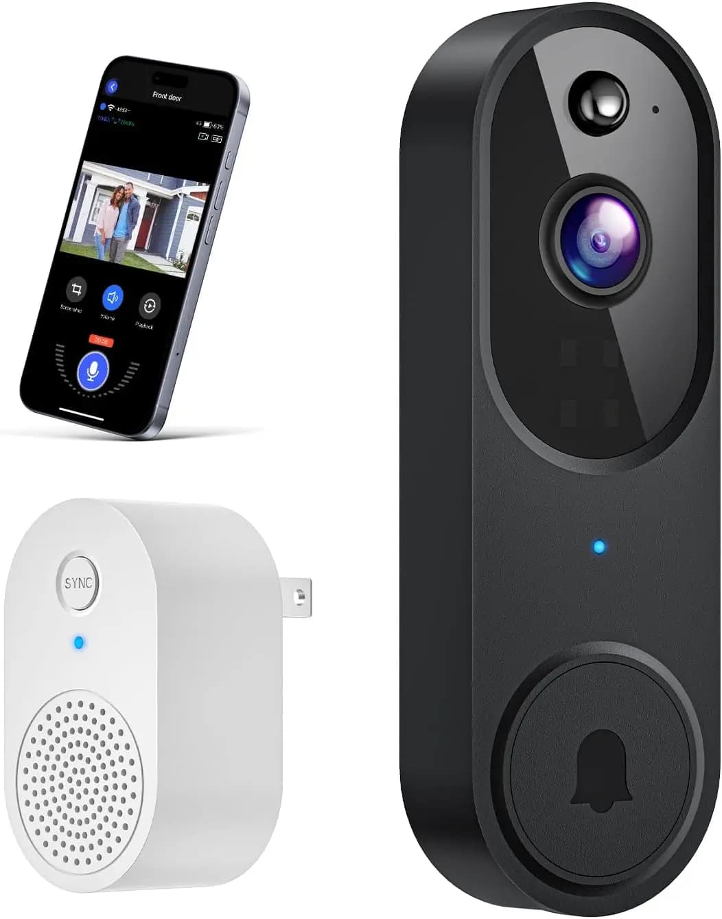 Campanello Video Wireless con Rilevamento del Movimento AI, Visione Notturna, Audio Bidirezionale, Archiviazione Cloud, Alimentato a Batteria per Sicurezza Domestica