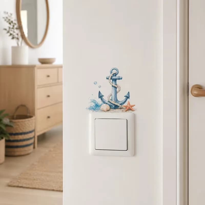 1 piece, waterproof self-adhesive PVC, cute boat anchor pattern with starfish and shells, tear and paste, home decoration