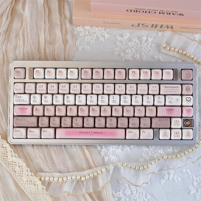 Pink Romantic PBT Keycaps Set,130 Keys MOA Dye-Sub Custom GMK Key Cap For MX Switches Mechanical Keyboard 61/68/75/84/87/86/100