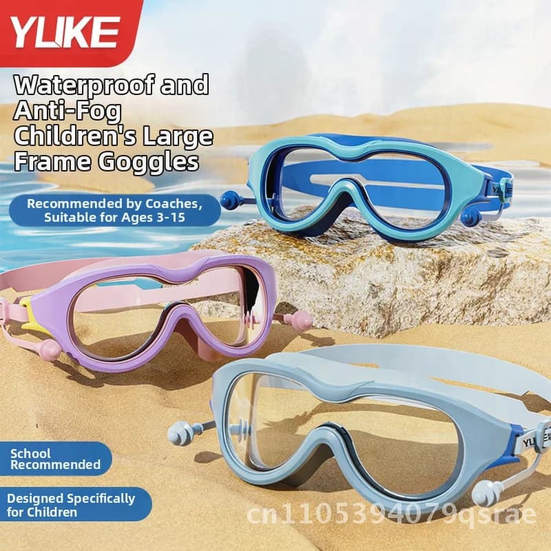 Swimwear with large frame for children Set Waterproof sub glasses HD anti-fog Green mint Blue sky Romantic Pink Grey Blue