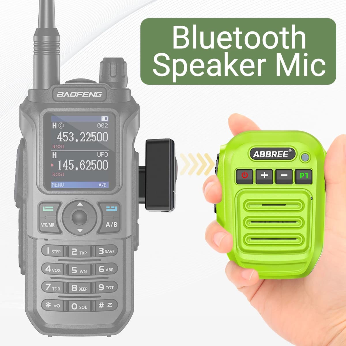 ABBREE Wireless Microphone Bluetooth PTT Vibration Microphone for Baofeng UV-5R UV-21 BF-888S Quansheng UV-K5(8) UV-5R Plus