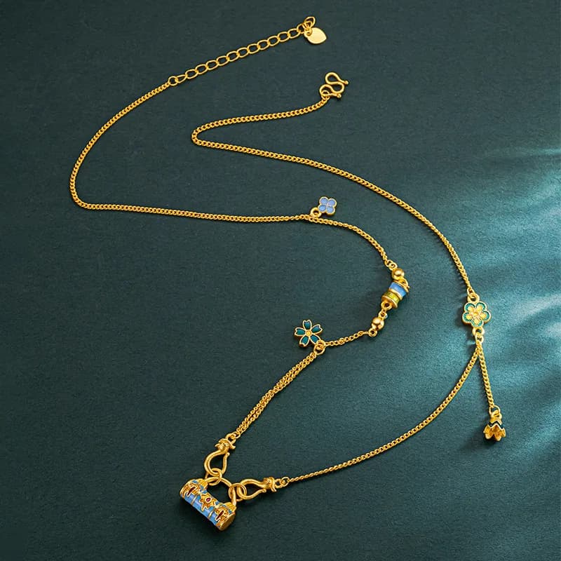 9999 Negozio in vero oro 24 carati stesso stile collana da donna catena con lucchetto di sicurezza in oro bellissimi gioielli di fascia alta