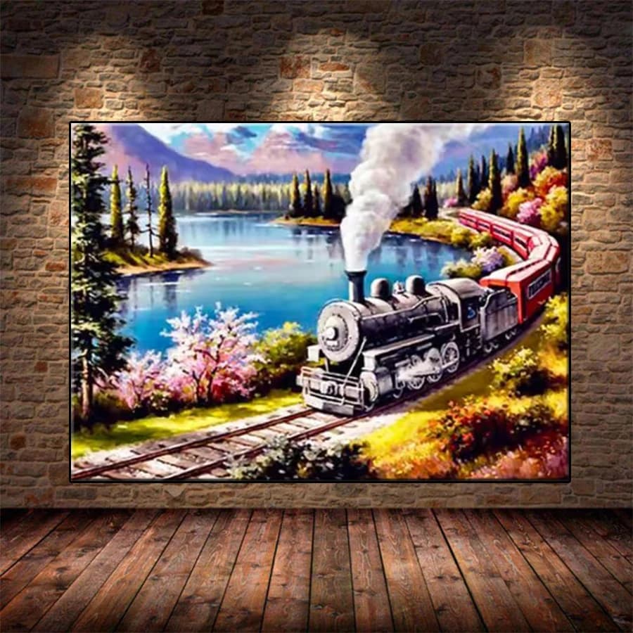 Diamond Embroidery Abstract Art Train Natural Scenery Full Diamond Mosaic Rhinestones Art Painting Cross Stitch Wall Decor