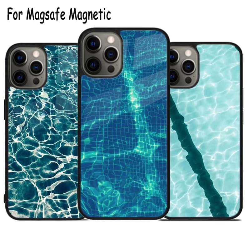 Custodia Magnetica Magsafe con Bumper Effetto Acqua Estivo per iPhone 17 Air 15 16 16e 14 13 11 12 Pro Max Plus