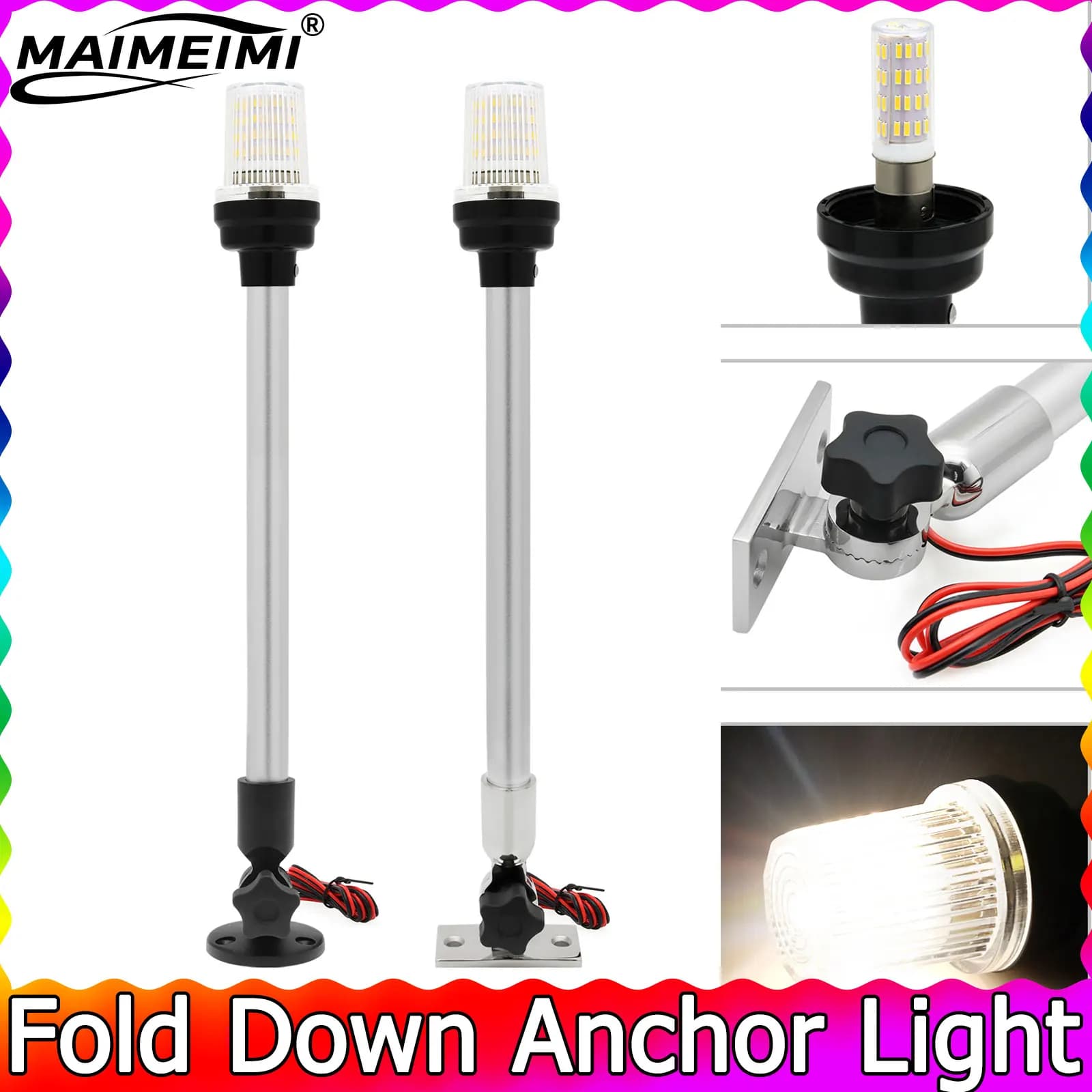 Luce di navigazione per barche a LED bianca da 180 gradi pieghevole per barche a vela Luce di ancoraggio marina Lampada di segnalazione per vela Accessori per barche