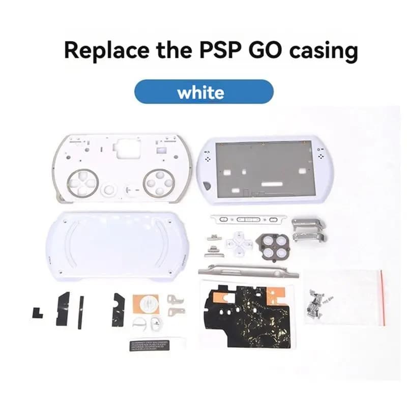 DTB7 Replacement Housing Case with Buttons Sticker Kit for SONY PSP GO, ABS Game Console Shell, White, DIY Repair Accessories