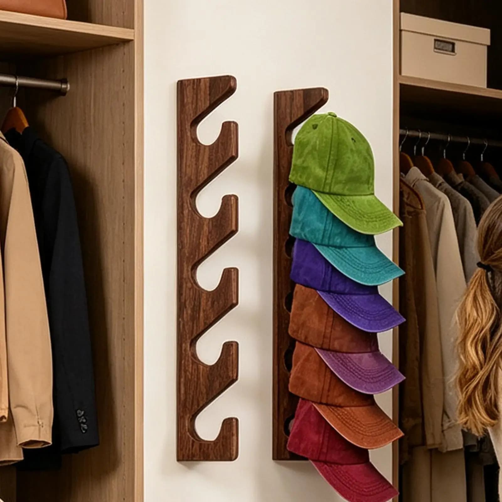 Wall mounted Hat Rack Hat Rack for Baseball Caps Wardrobe Storage Space-saving Portable Wood Hooks Display Rack Organizer