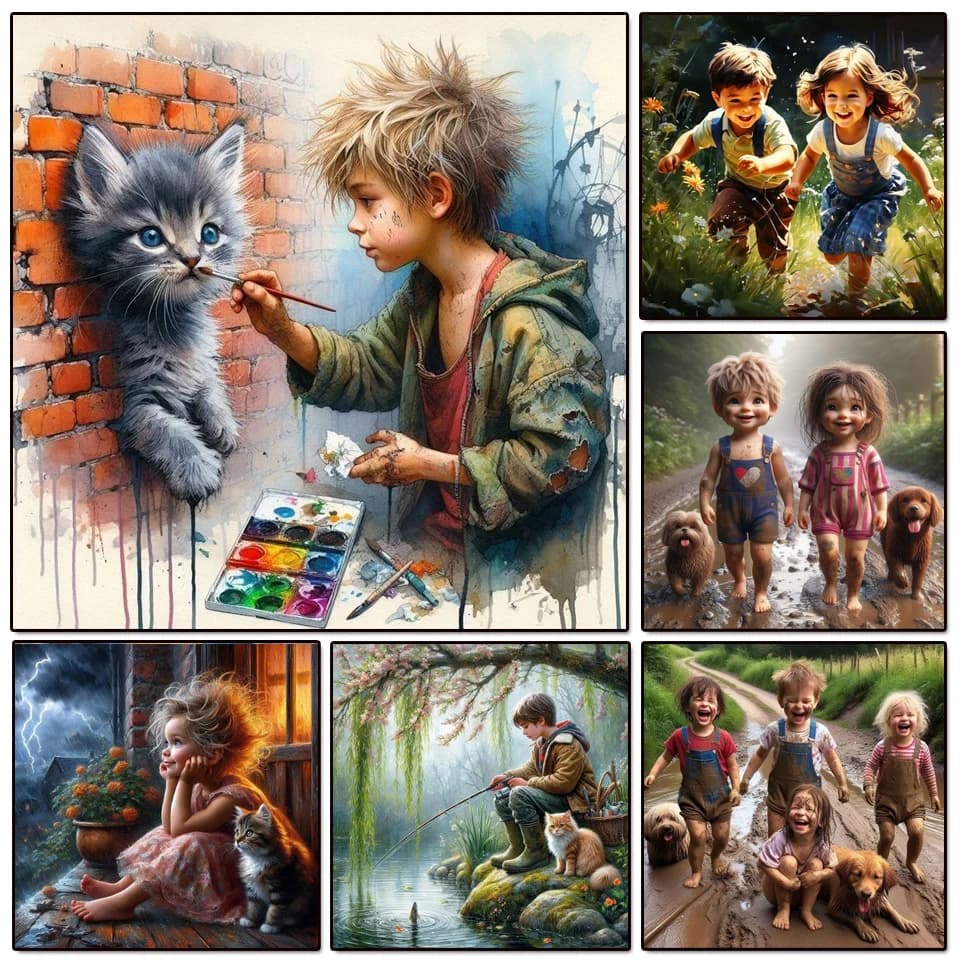 Kit punto croce 5d pittura diamante fai da te ragazzino e ragazza mosaico completo decorativo per la casa cartoni animati gatti cani ricamo