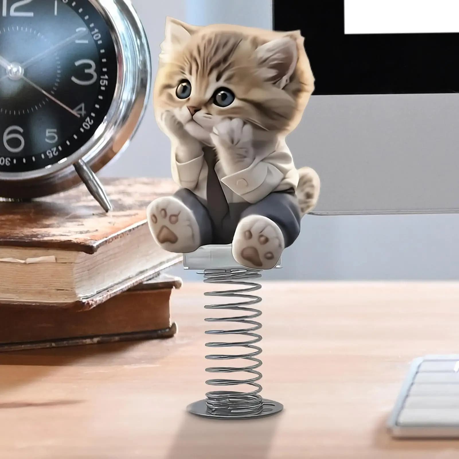 Adorabile Gatto con Testa Oscillante per Cruscotto Auto, Giocattolo Decorativo 2D a Forma di Cartone Animato, Ornamento Divertente per Interni Auto, Accessorio Decorativo Carino