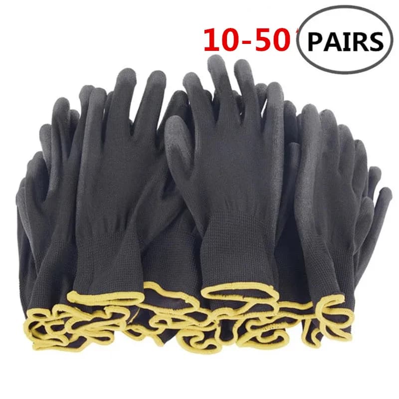 10 paia di 50 paia di guanti da lavoro di sicurezza in nylon PU riparazione guanti speciali guanti rivestiti con palmo forniture per lavoratori di riparazione del carpentiere