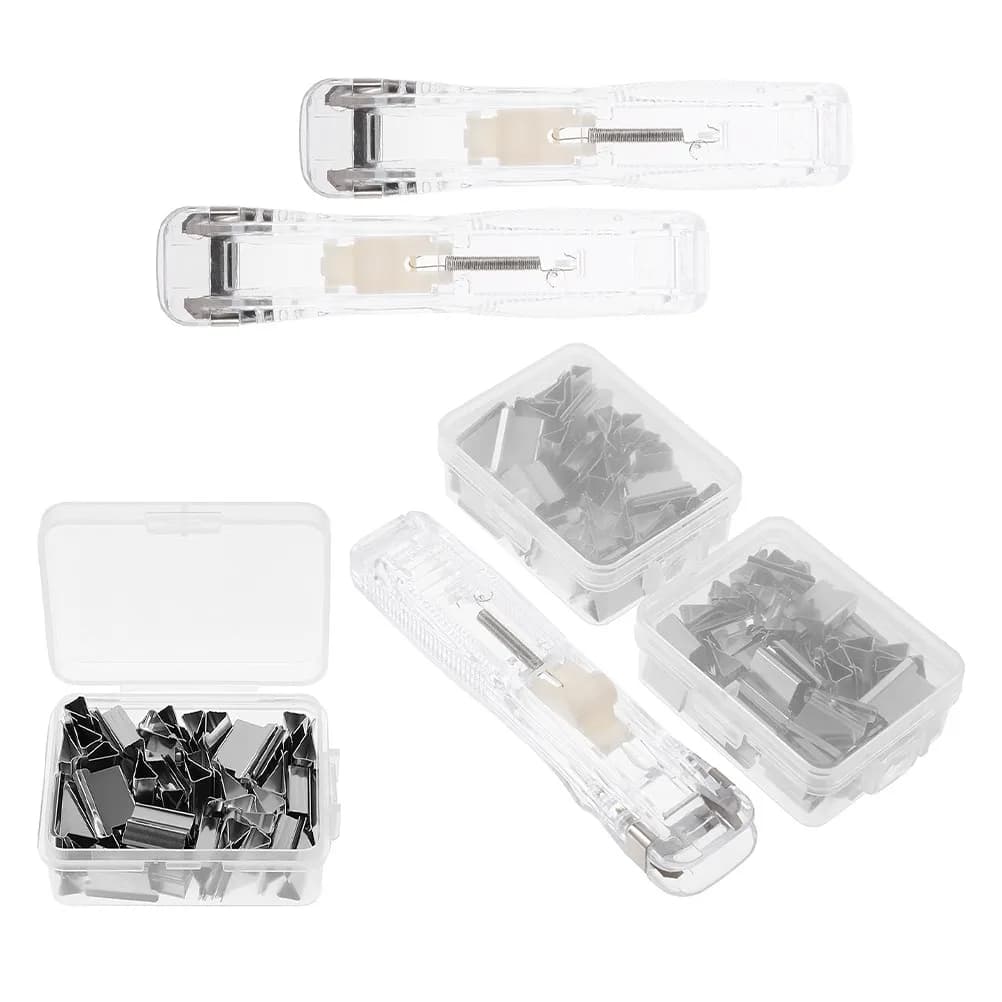 3 Set di Graffette Trasparenti Riutilizzabili Senza Punti Metallici, Dispenser Portatile per Ufficio, Scuola e Casa, Clip per Documenti