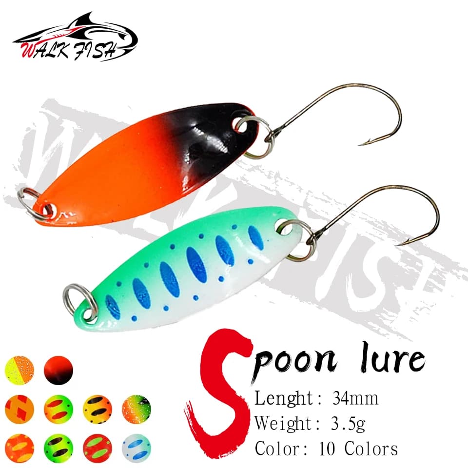 WALK FISH 3.4cm 3.5g Spinner in Metallo con Cucchiaino, Esche Dure Artificiali con Paillettes e Rumore per la Pesca alla Trota, Spigola e Acqua Dolce